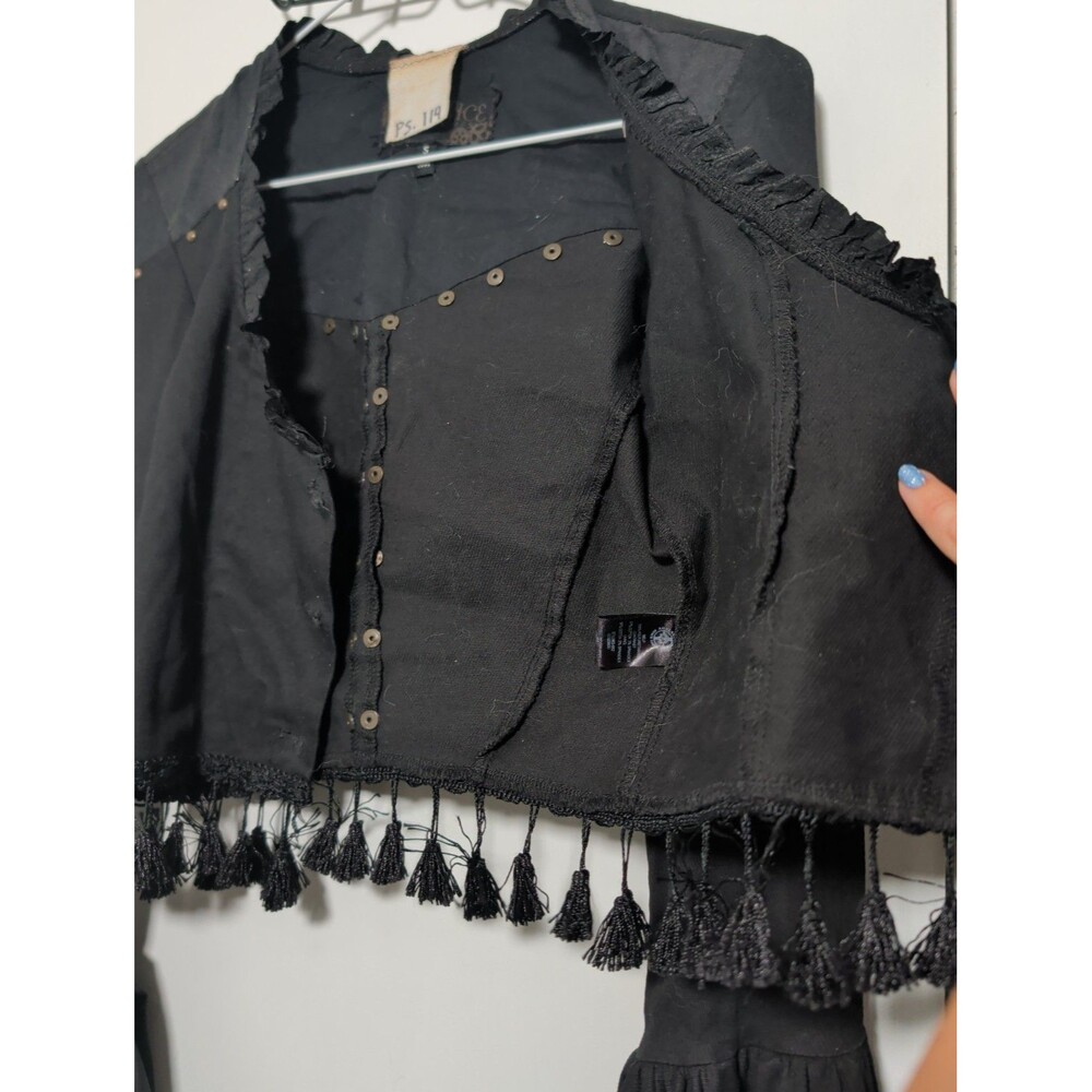 Rare Vintage Lip Service Goth Cropped Bell Sleeve Coin Tassel Top S PS114 - Picture 13 of 13
